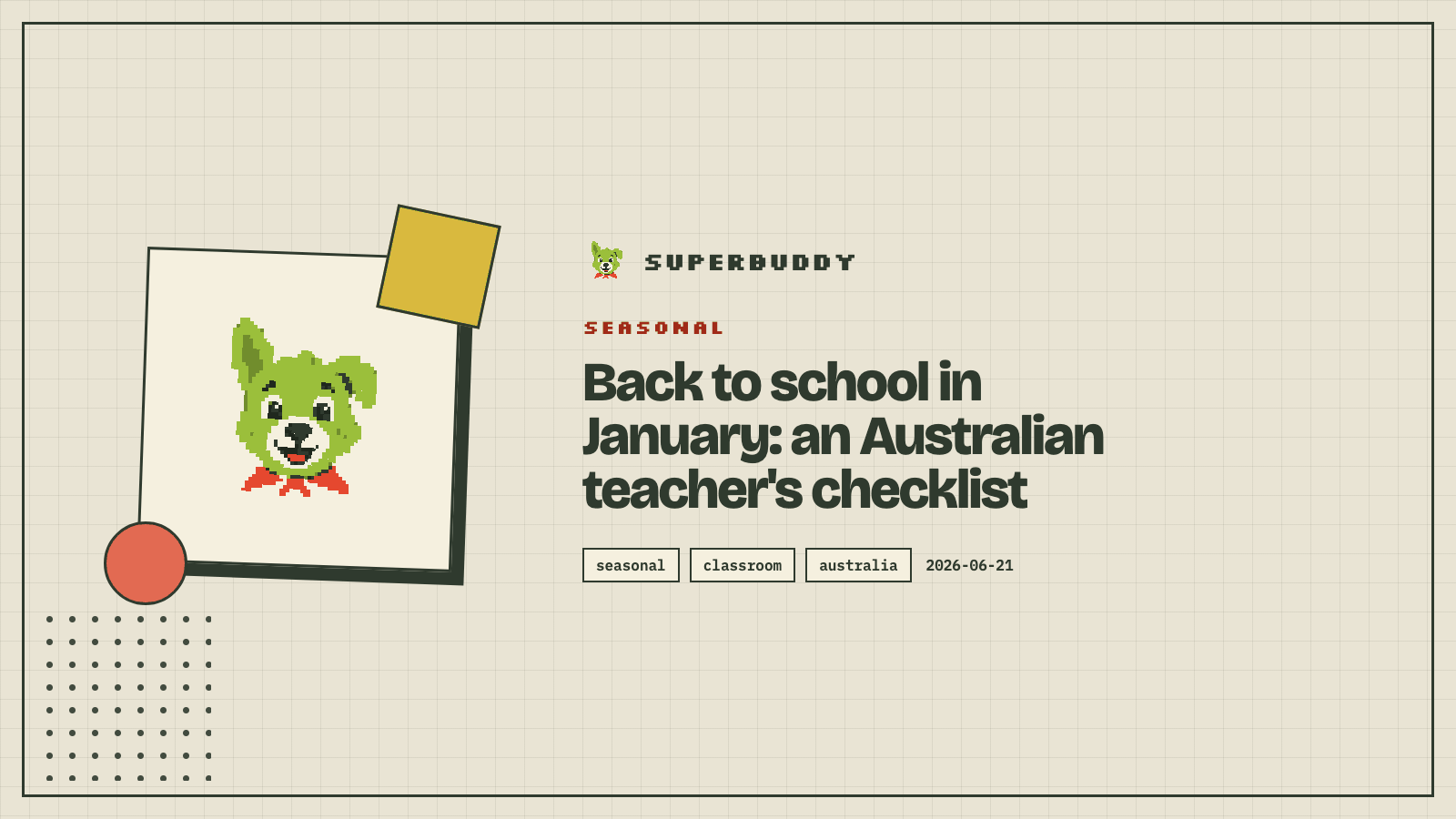 Superbuddy blog cover with the article title on a branded pixel-grid background