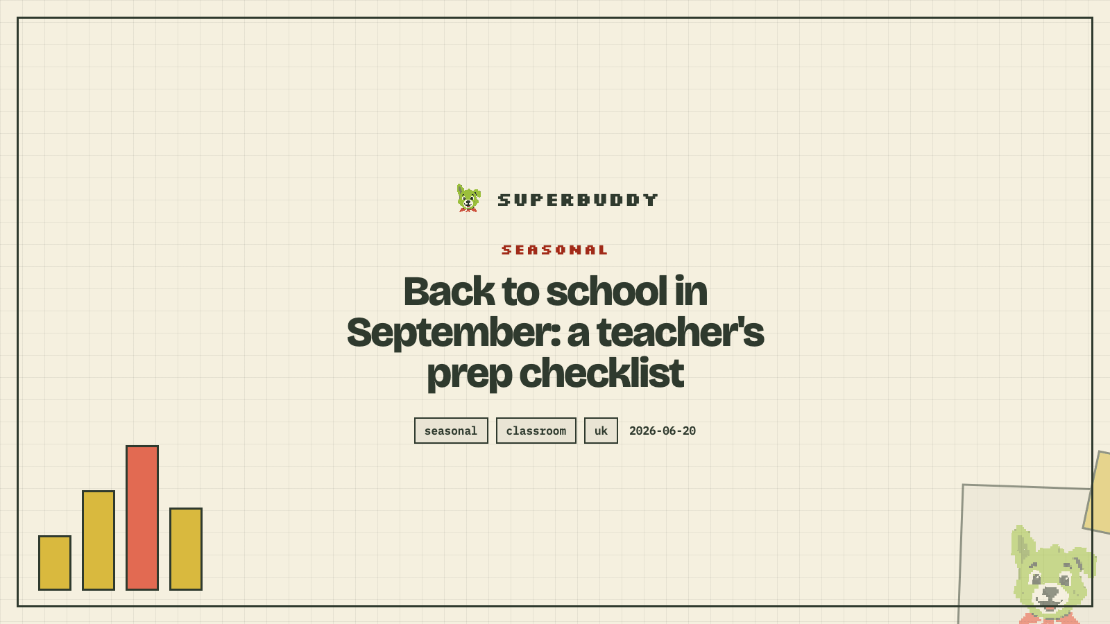 Superbuddy blog cover with the article title on a branded pixel-grid background