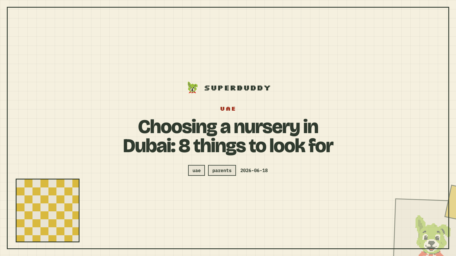 Superbuddy blog cover with the article title on a branded pixel-grid background