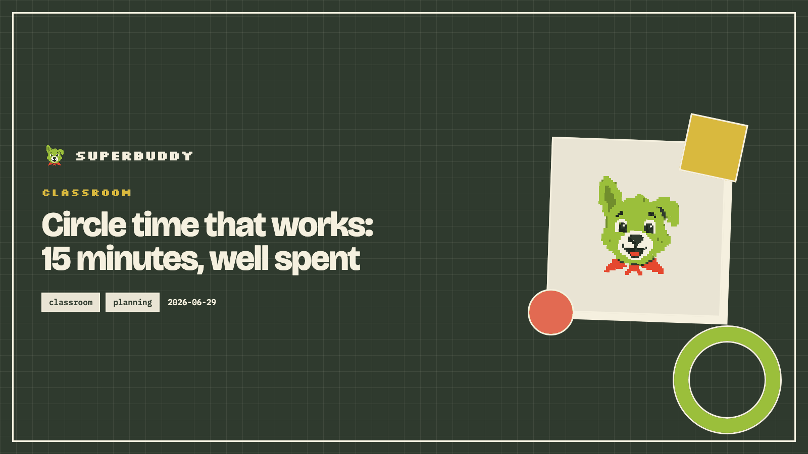 Superbuddy blog cover with the article title on a branded pixel-grid background
