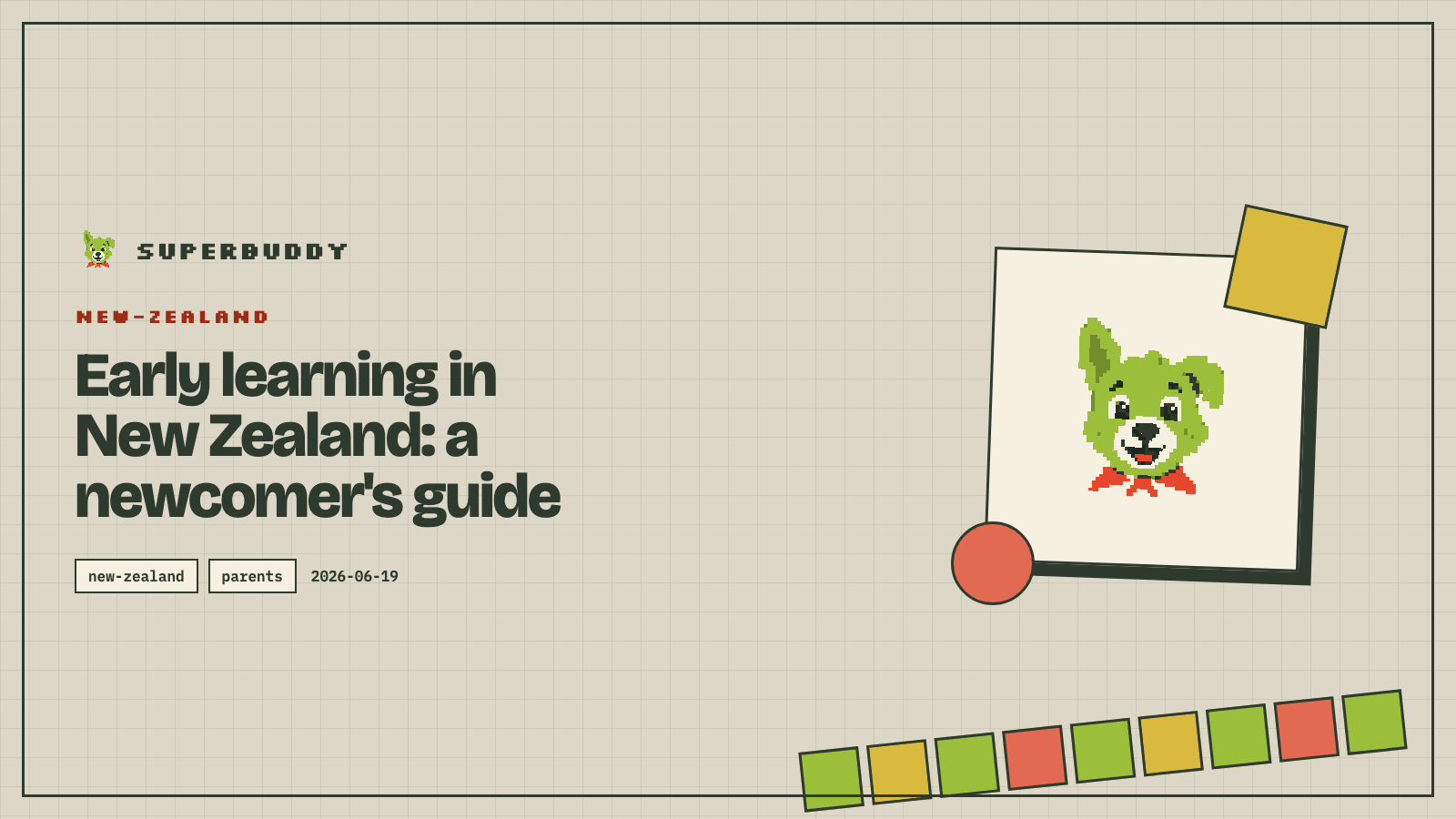 Superbuddy blog cover with the article title on a branded pixel-grid background