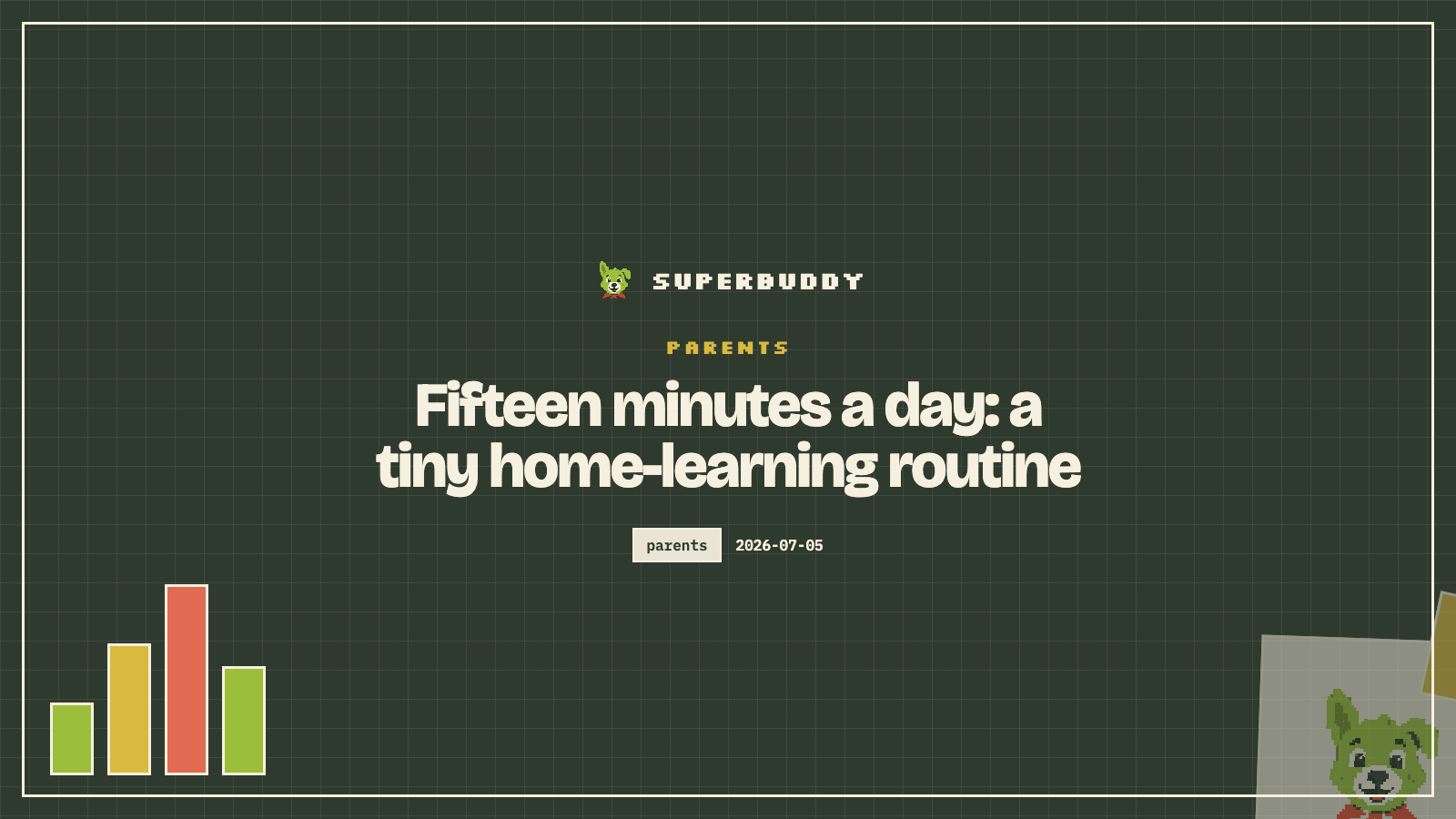 Superbuddy blog cover with the article title on a branded pixel-grid background