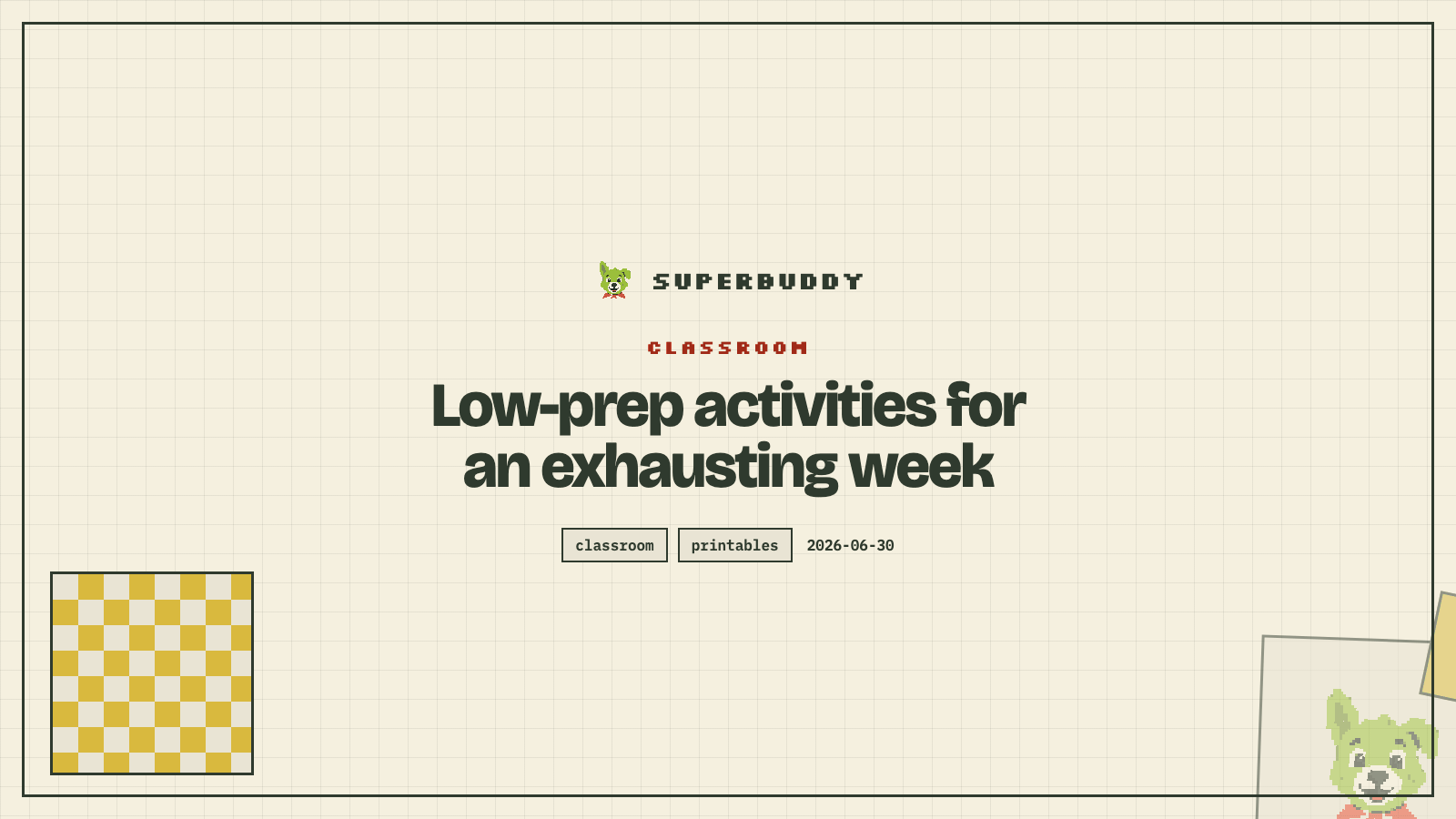 Superbuddy blog cover with the article title on a branded pixel-grid background