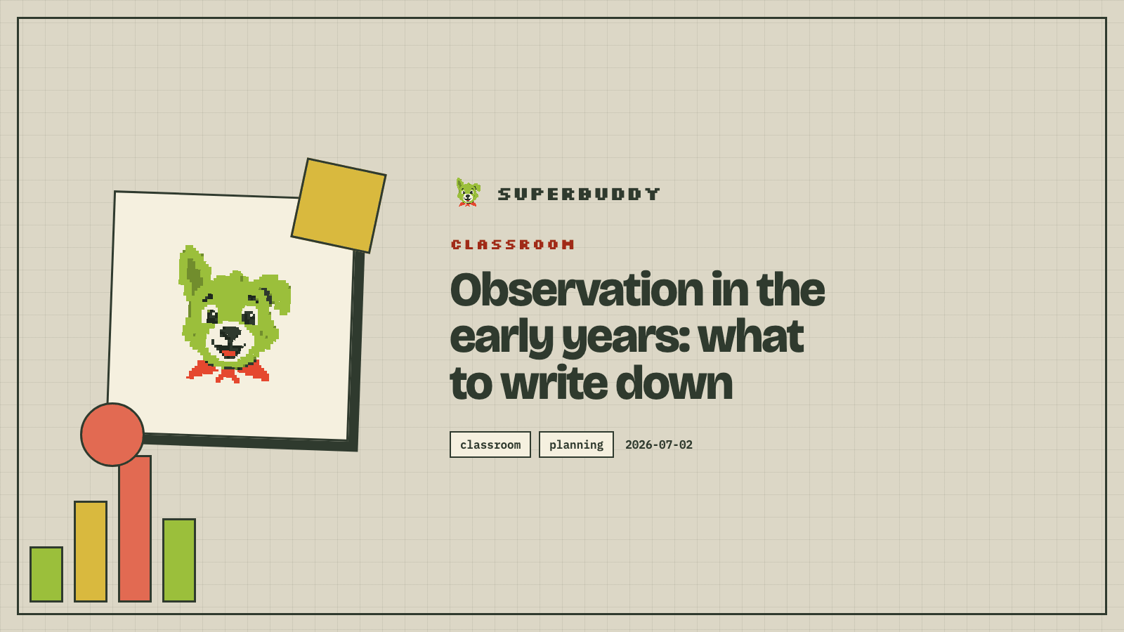 Superbuddy blog cover with the article title on a branded pixel-grid background