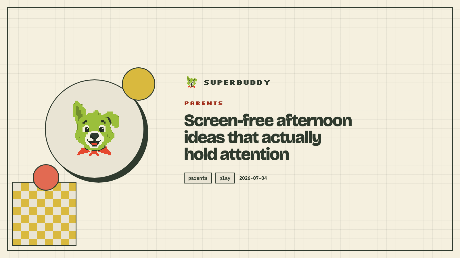 Superbuddy blog cover with the article title on a branded pixel-grid background