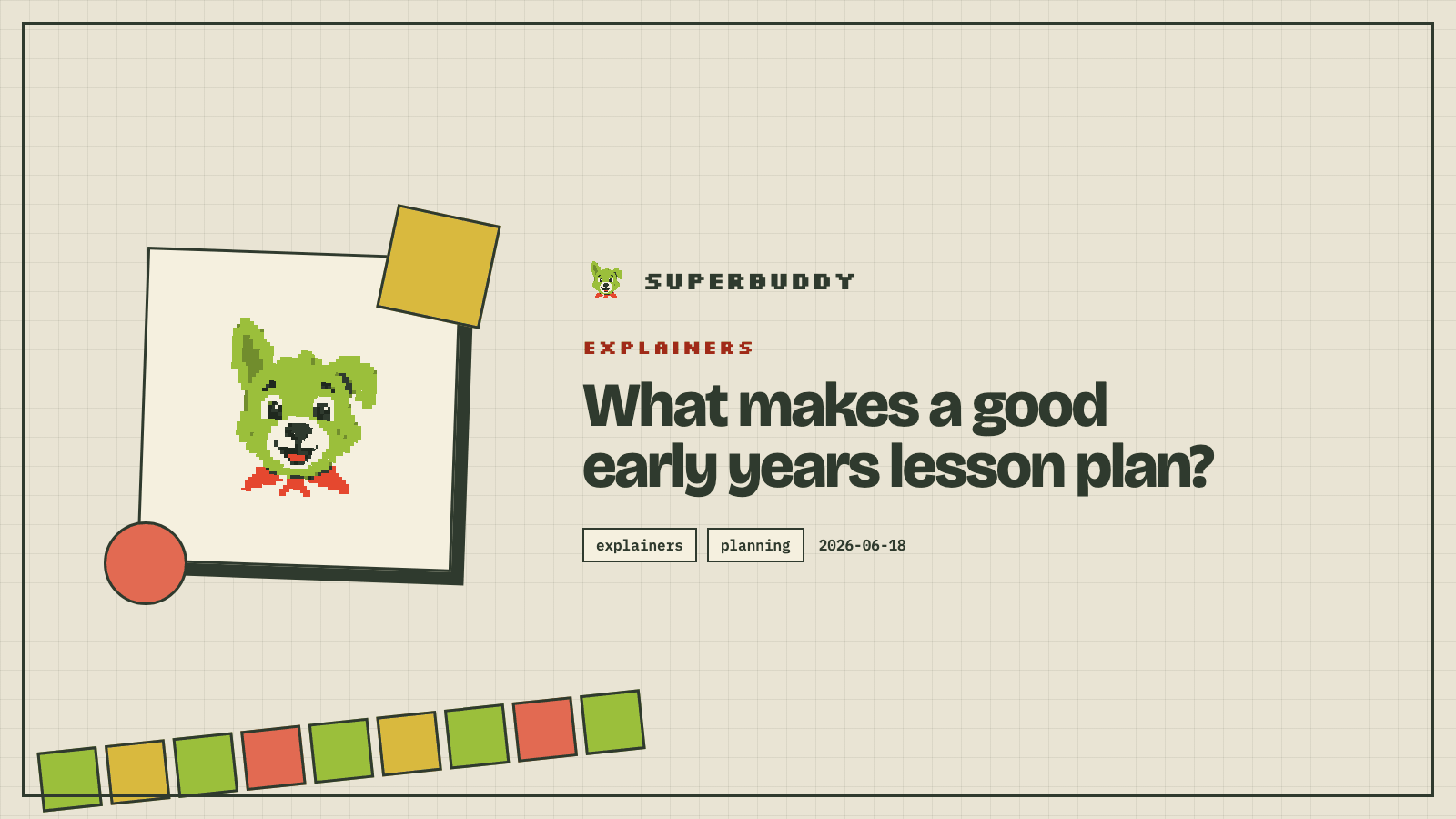Superbuddy blog cover with the article title on a branded pixel-grid background