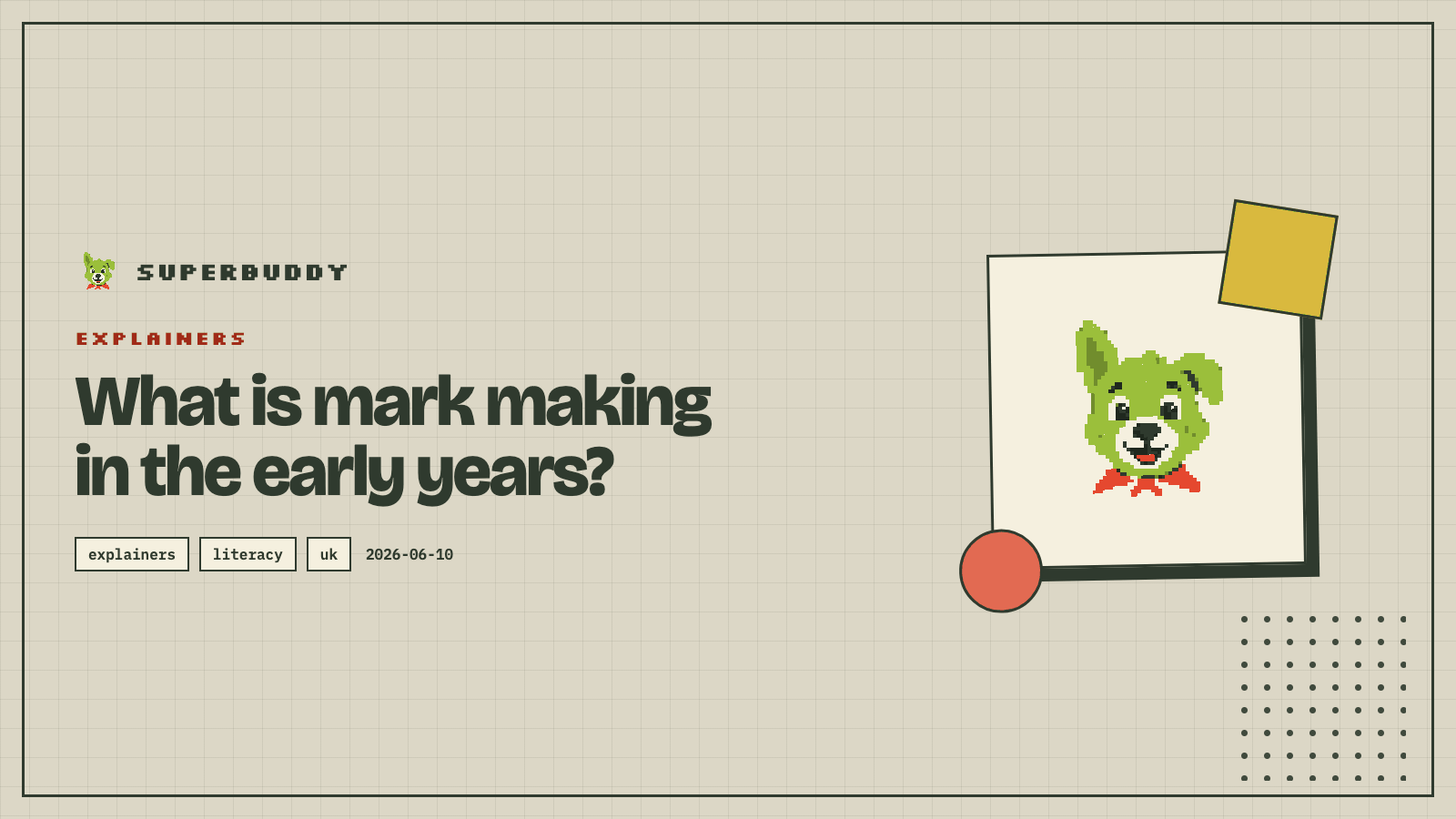 Superbuddy blog cover with the article title on a branded pixel-grid background
