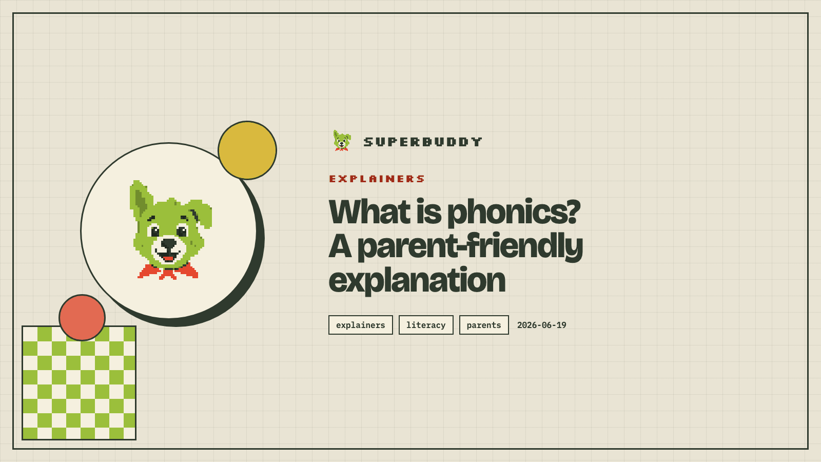Superbuddy blog cover with the article title on a branded pixel-grid background