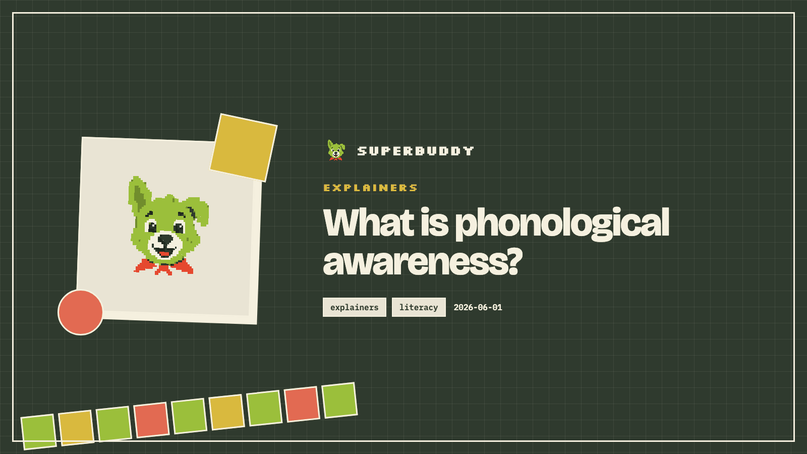 Superbuddy blog cover with the article title on a branded pixel-grid background