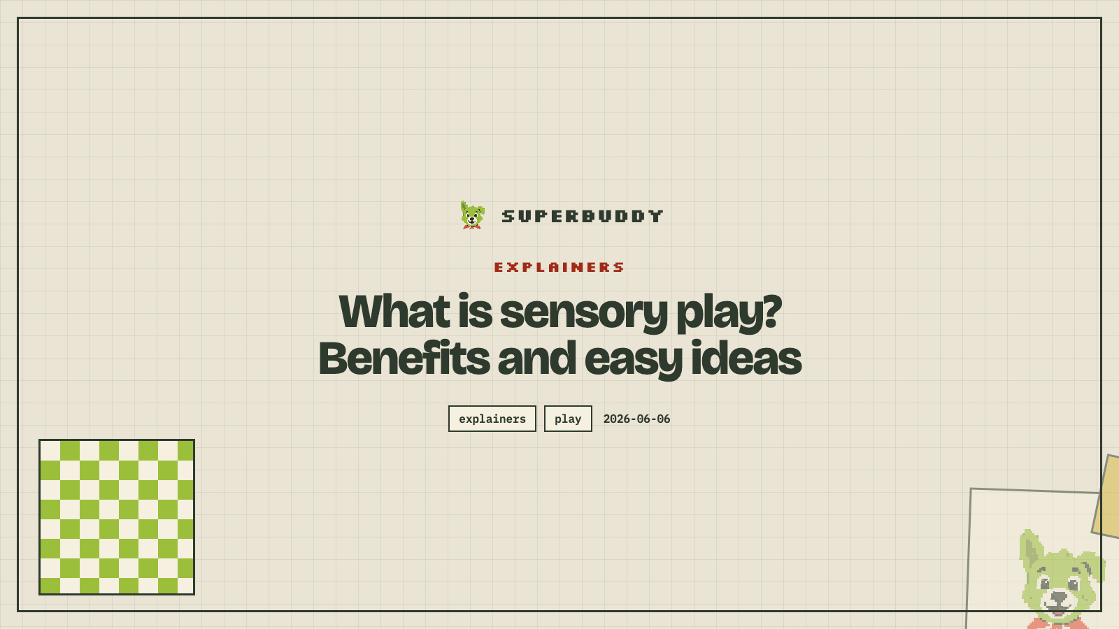 Superbuddy blog cover with the article title on a branded pixel-grid background