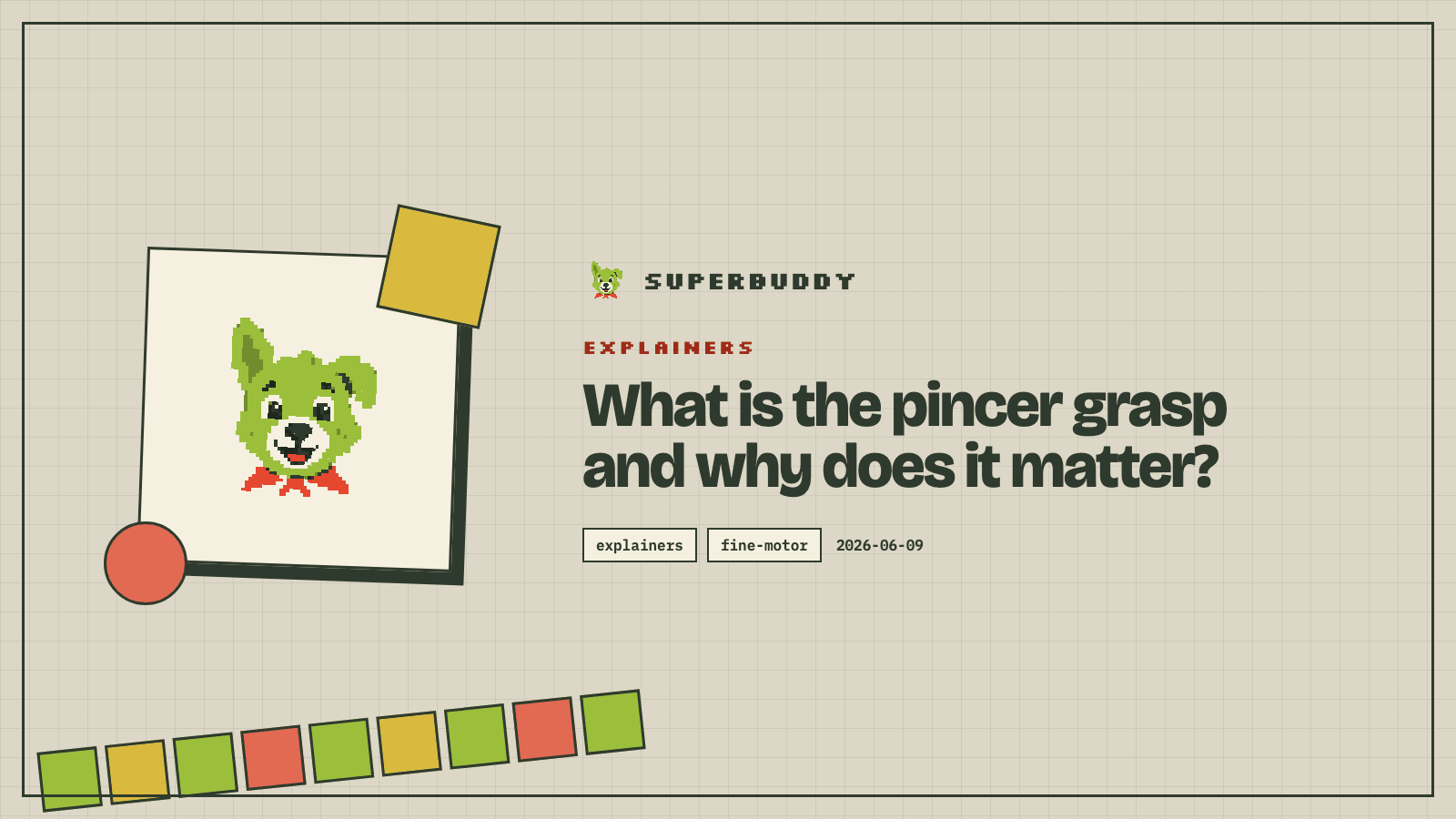 Superbuddy blog cover with the article title on a branded pixel-grid background