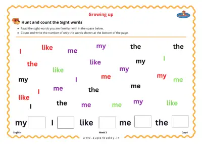 Preview of the first page of Hunt and Count the Sight Words