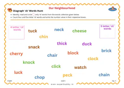Preview of the first page of Diagraph 'ck' Words Hunt