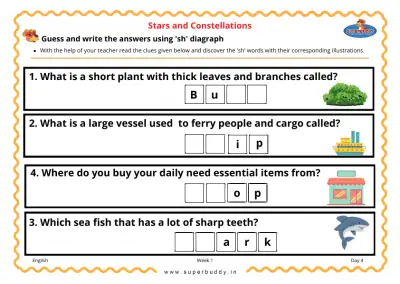 Preview of the first page of Guess and Write the Answers Using 'sh' Digraph
