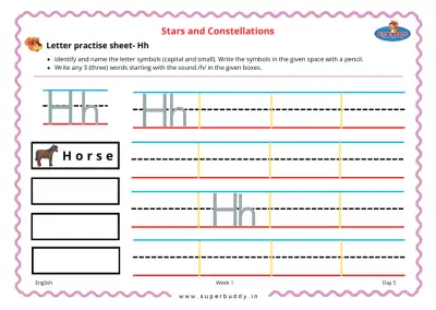 Preview of the first page of KG Unit 2 Week 1 — Letter Practice Sheet: Hh