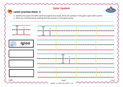 Preview of the first page of KG Unit 2 Week 2 — Letter Practice Sheet - Ii
