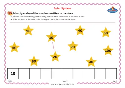 Preview of the first page of KG Unit 2 Week 2 — Count by Tens with Star Numbers
