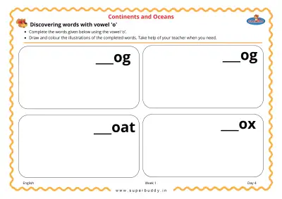 Preview of the first page of Discovering words with vowel 'o'