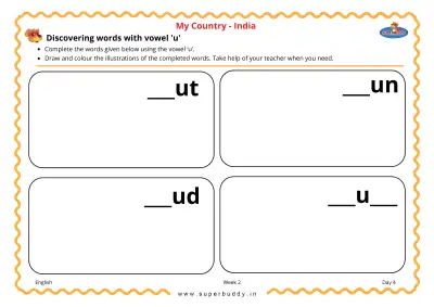 Preview of the first page of Discovering words with vowel 'u'