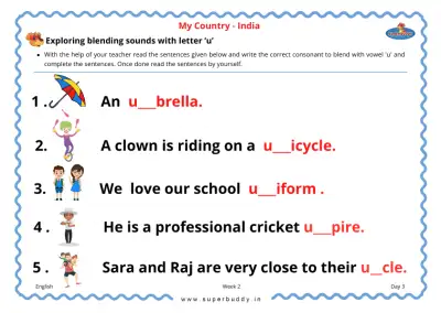 Preview of the first page of Exploring blending sounds with letter 'u'
