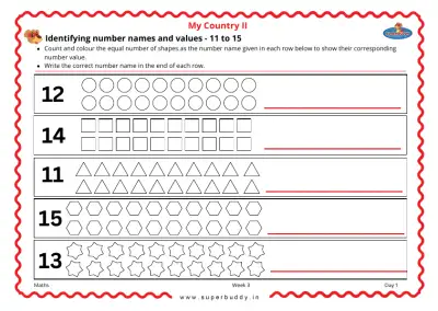 Preview of the first page of Identifying number names and values - 11 to 15
