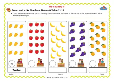 Preview of the first page of Count and write Numbers, Names & Value 11-15