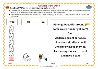 Preview of the first page of Reading CVC 'ax' words and revising sight words