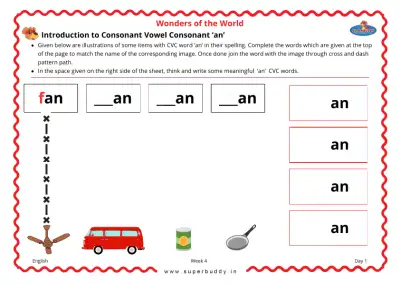 Preview of the first page of Introduction to Consonant Vowel Consonant 'an'