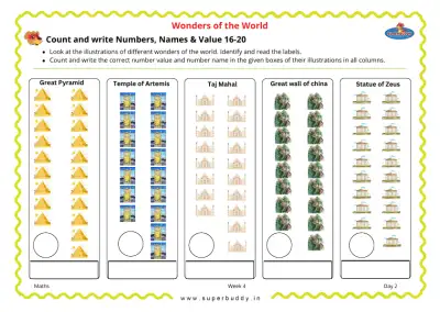 Preview of the first page of Count and Write Numbers, Names & Value 16-20