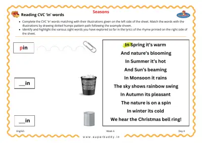 Preview of the first page of Reading CVC 'in' Words
