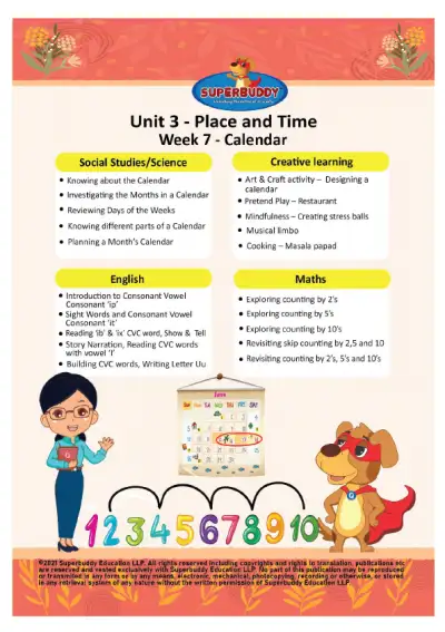 Preview of the first page of Unit 3 - Place and Time - Week 7 - Calendar (Weekly compilation)