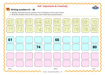 Preview of the first page of Writing numbers 61 – 80
