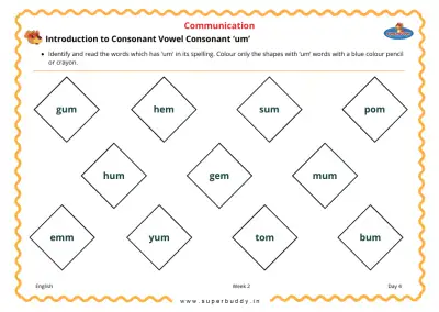 Preview of the first page of Introduction to Consonant Vowel Consonant 'um'
