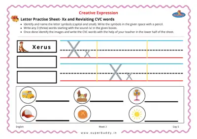 Preview of the first page of Letter Practice Sheet for Xx and Revising CVC Words