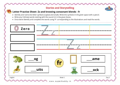 Preview of the first page of Letter Practice Sheet - Zz and Consonant Blends - fr