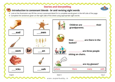 Preview of the first page of Introduction to Consonant Blends - br and Revising Sight Words