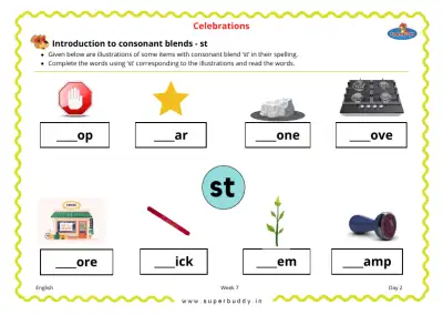 Preview of the first page of KG Unit 4 Week 7 — Introduction to Consonant Blends - st