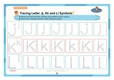 Preview of the first page of Tracing Letter Jj, Kk and Ll Symbols