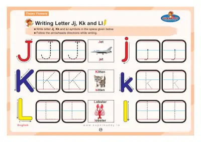 Preview of the first page of Writing Letter Jj, Kk and Ll