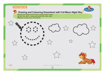 Preview of the first page of Drawing and Colouring Dreamland with Full Moon Night Sky