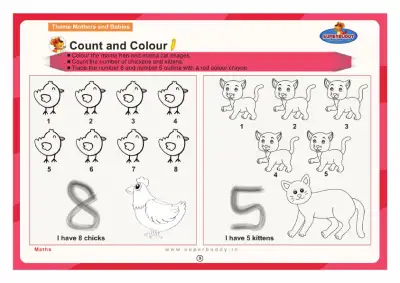 Preview of the first page of Nursery Theme 3 — Count and Colour Numbers 5 and 8