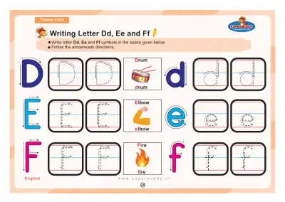 Preview of the first page of Writing Letter Dd, Ee and Ff
