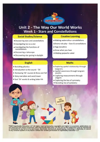 Preview of the first page of KG · Unit 2 · Week 1 — Stars and Constellations