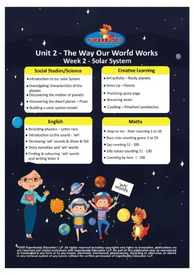 Preview of the first page of KG · Unit 2 · Week 2 — Solar System