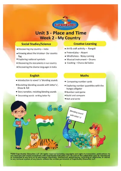 Preview of the first page of KG · Unit 3 · Week 2 — My Country
