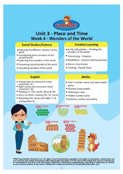 Preview of the first page of KG · Unit 3 · Week 4 — Wonders of the World