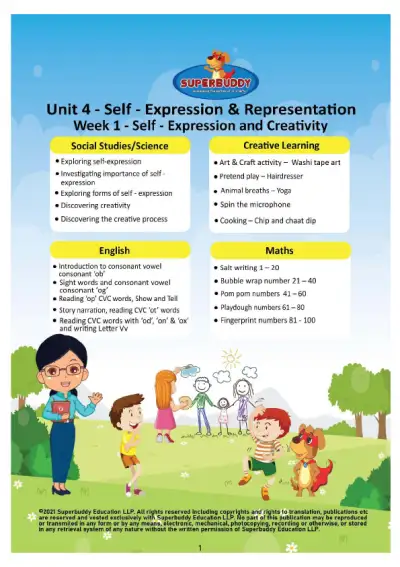 Preview of the first page of KG · Unit 4 · Week 1 — Self-Expression and Creativity