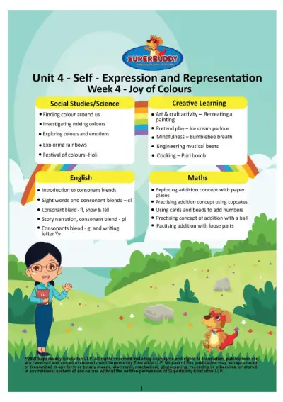Preview of the first page of KG · Unit 4 · Week 4 — Joy of Colours