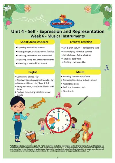 Preview of the first page of KG · Unit 4 · Week 6 — Musical Instruments