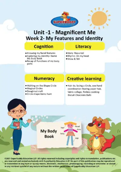 Preview of the first page of Pre-Nursery · Unit 1 / Magnificent Me · Week 2 — My Features and Identity